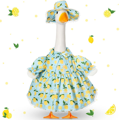 FuWeave Lemon Porch Goose Outfit with skirt and hat for a charming garden display