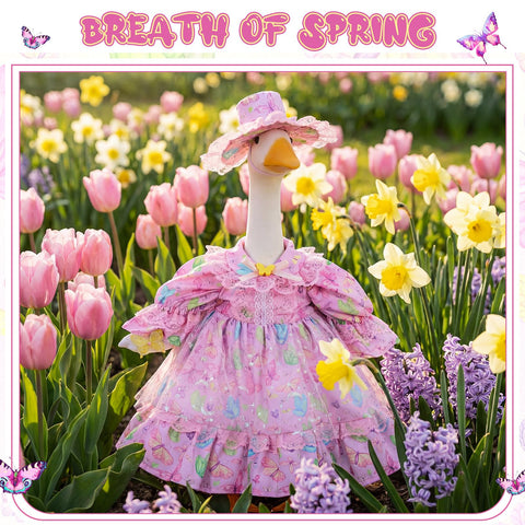 Multicolor butterfly pattern goose dress enhances spring lawn display