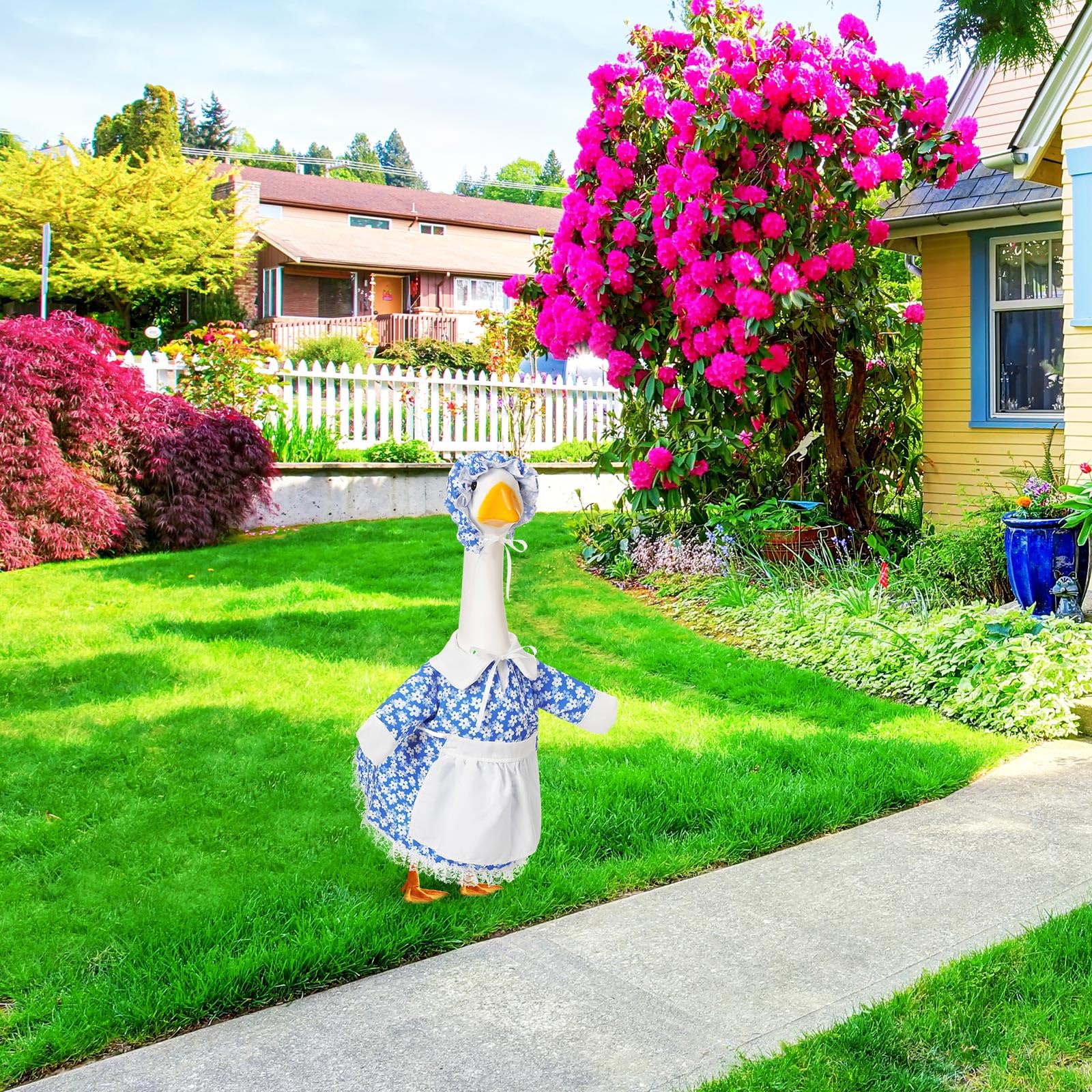 FuWeave outdoor garden display featuring the costume in sunny setting