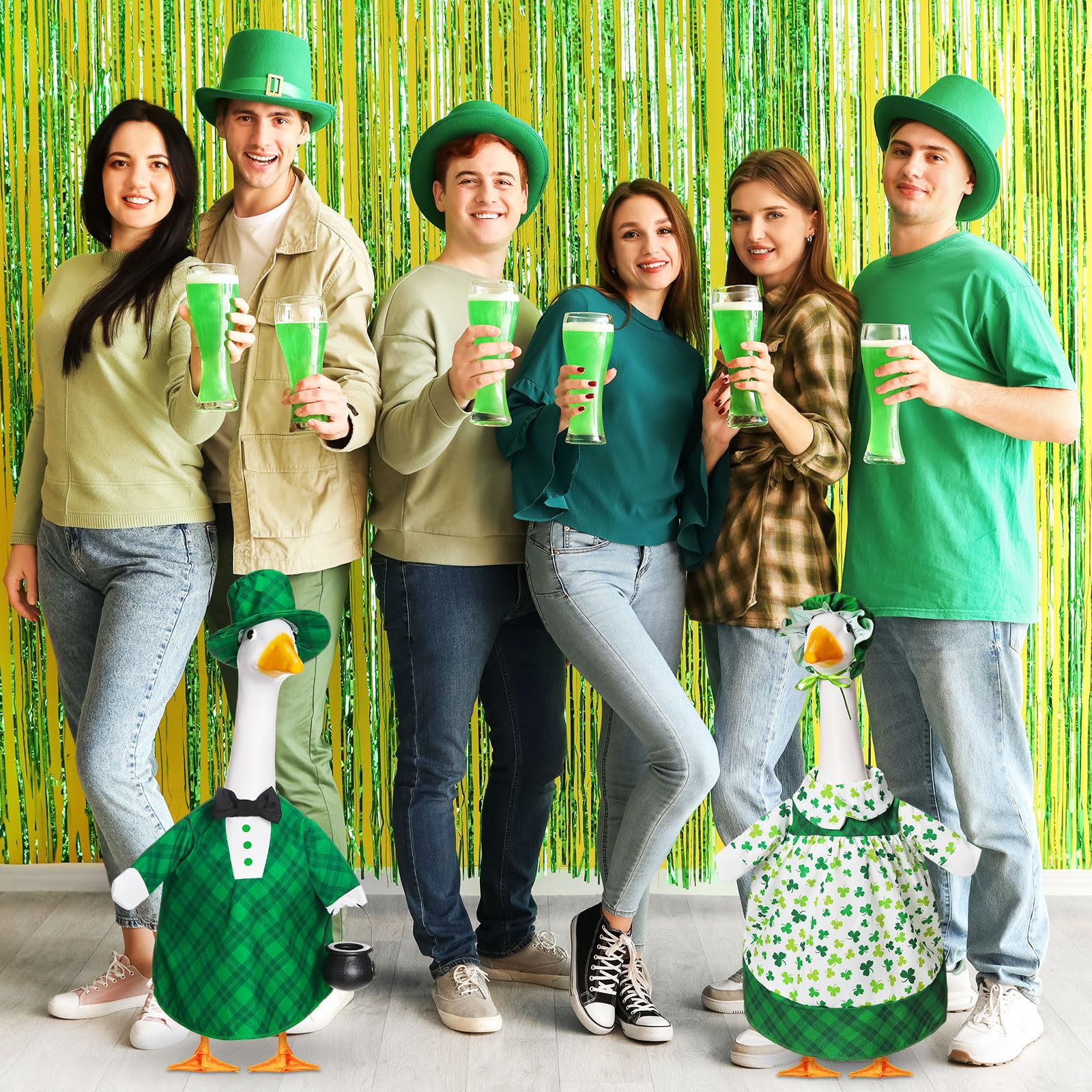 FuWeave outdoor porch decoration idea with goose outfits for Irish gatherings.