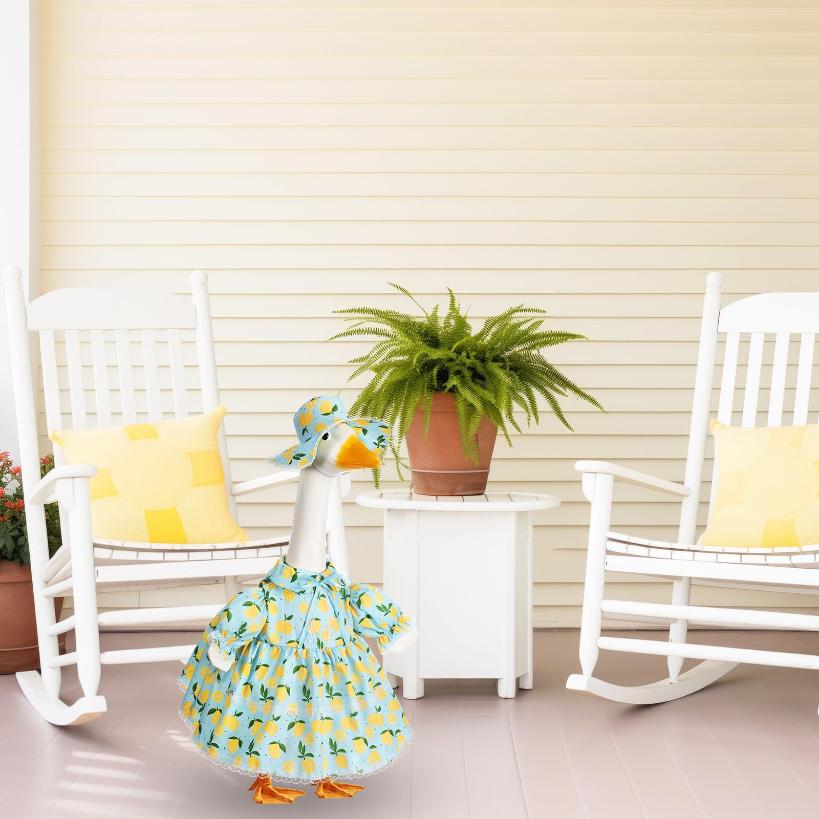 FuWeave outdoor yard goose costume adding whimsy to curb appeal