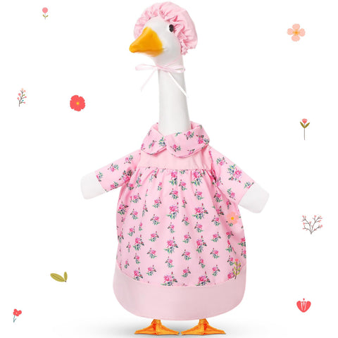 FuWeave pink floral goose outfit enhances 23-inch lawn geese for festive outdoor displays.