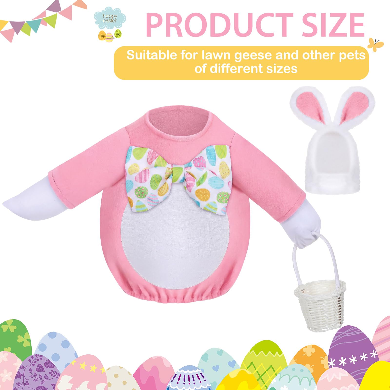 FuWeave porch goose clothes with bunny basket on outdoor lawn