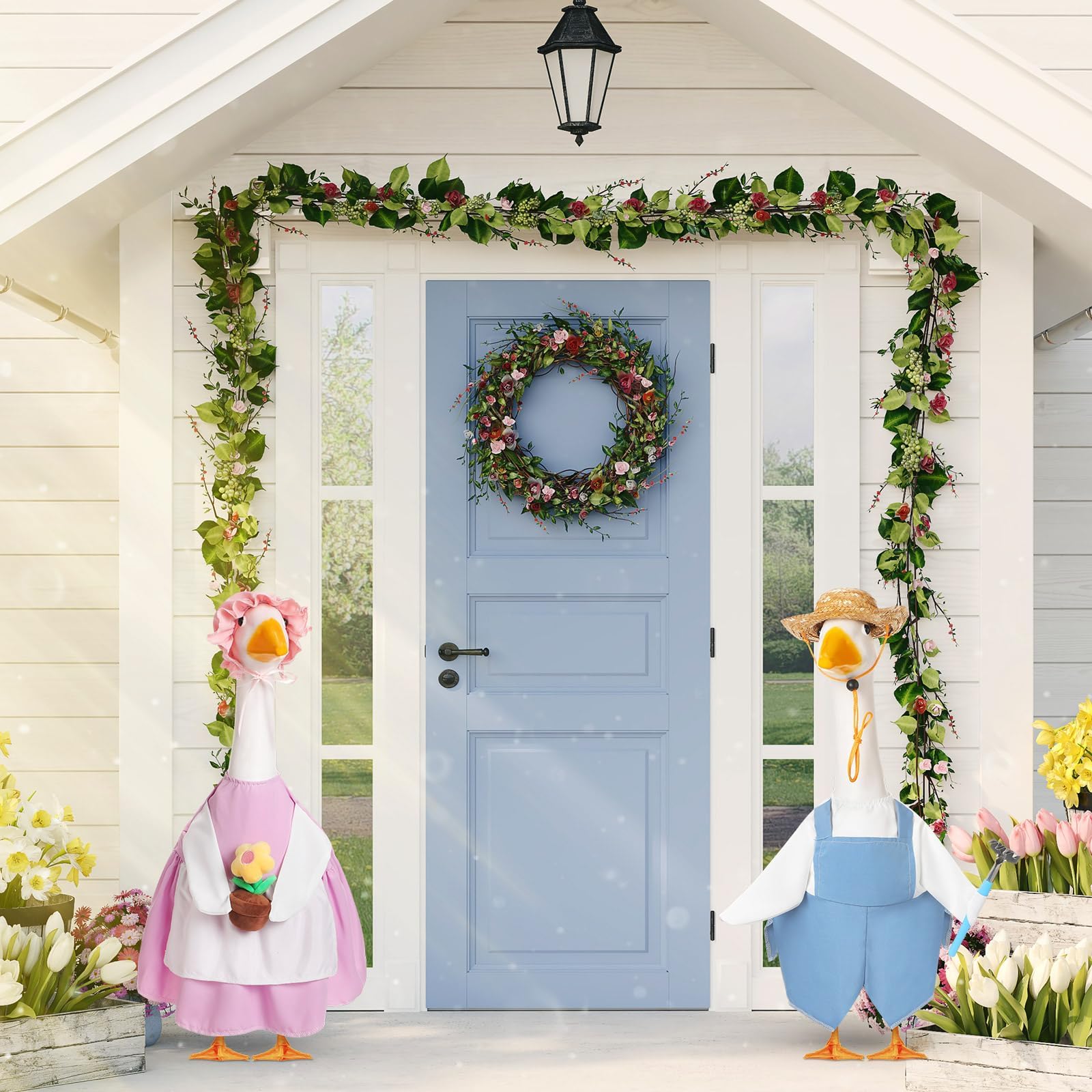 FuWeave purple goose outfit hat completes coordinated garden look