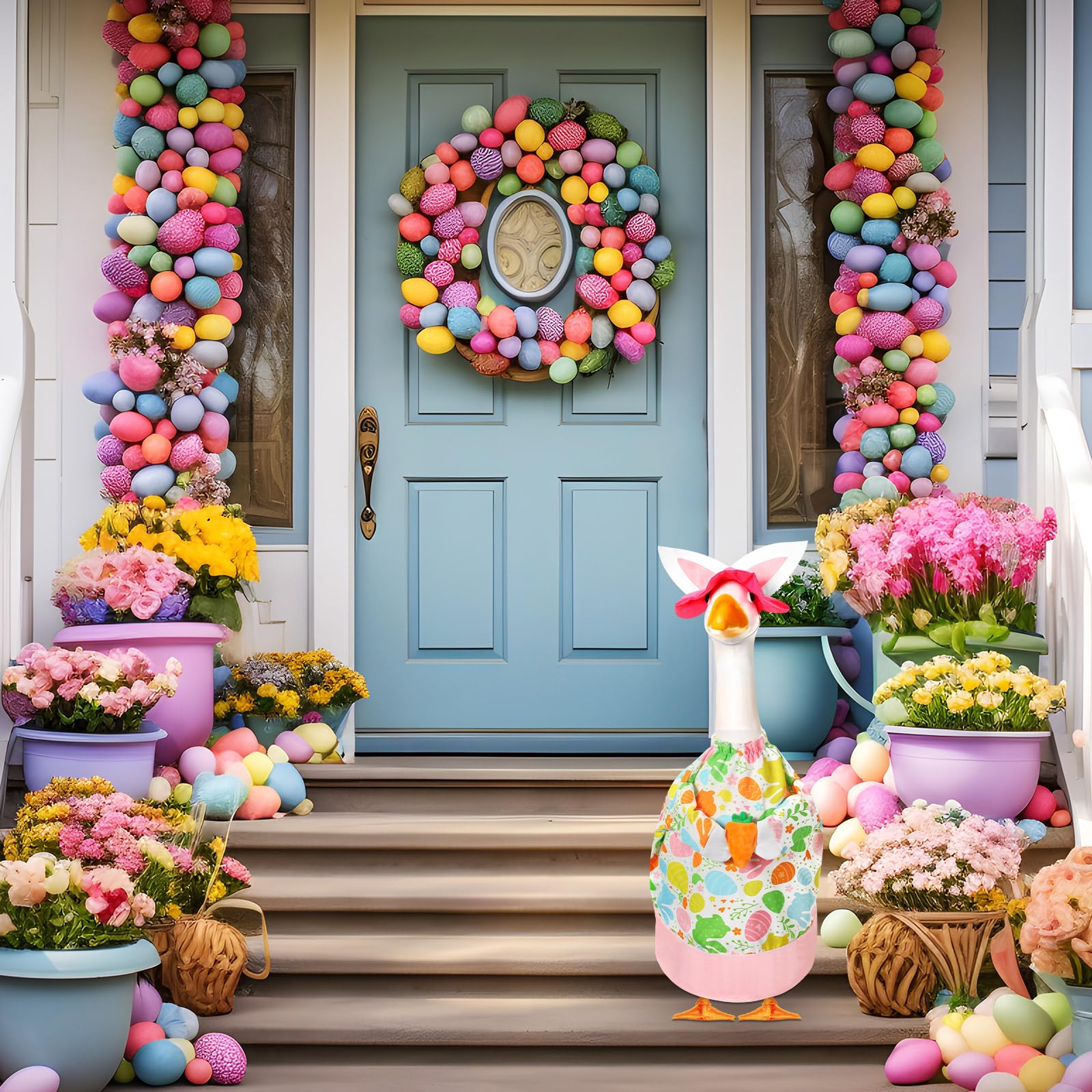Vibrant spring Easter pattern on FuWeave lawn goose outfit.