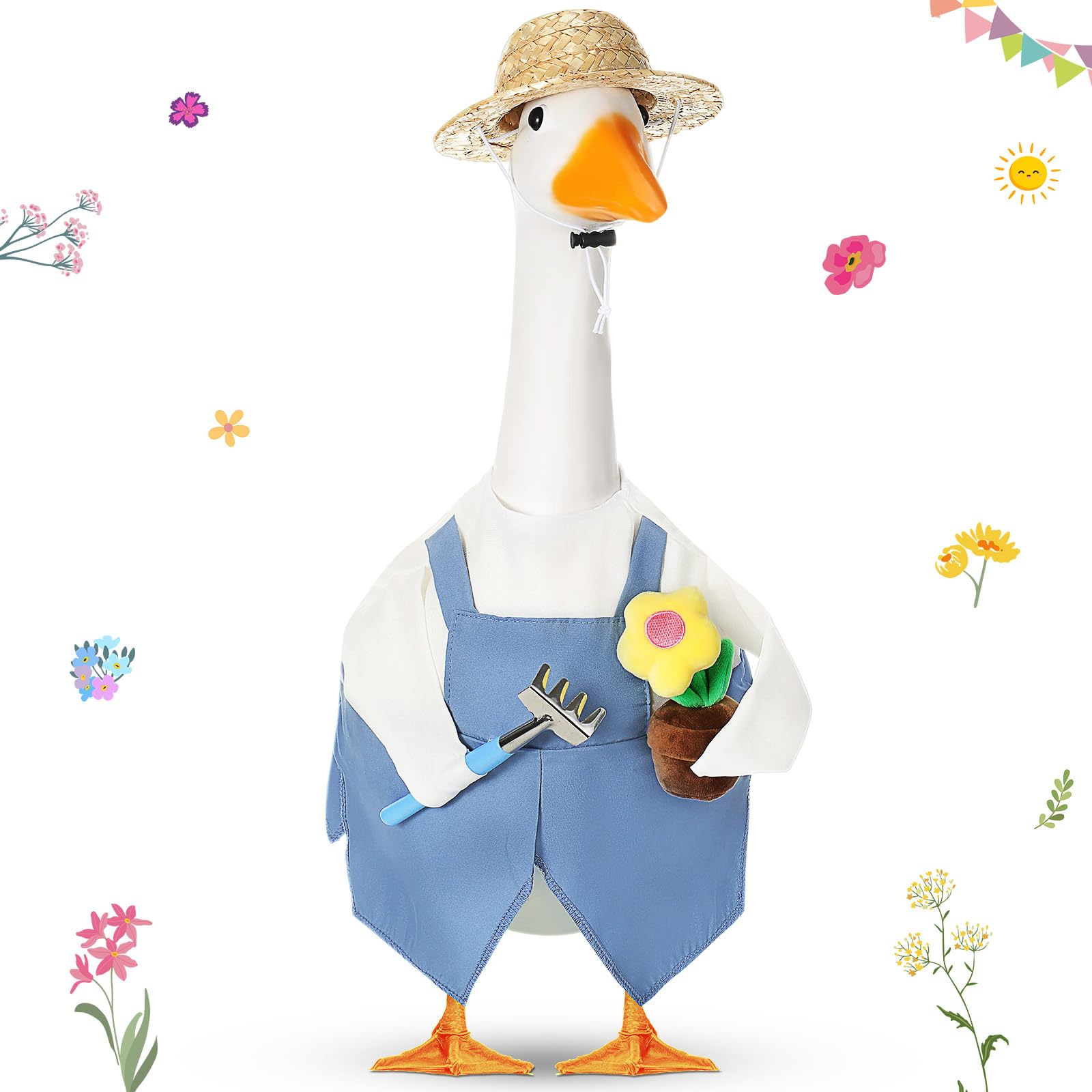 FuWeave goose outfit with garden overalls enhances curb appeal for 23-inch lawn geese