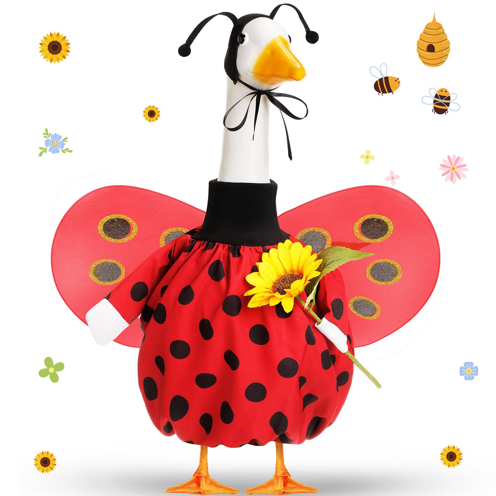 FuWeave Spring Ladybug Goose Outfit with Wings, perfect for yard decoration and festive display.