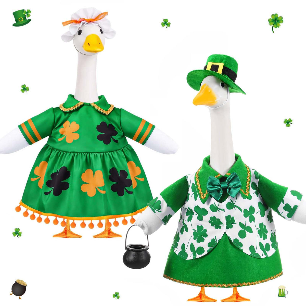 FuWeave St Patrick's Day goose outfit on a 23-inch goose adds festive curb appeal.
