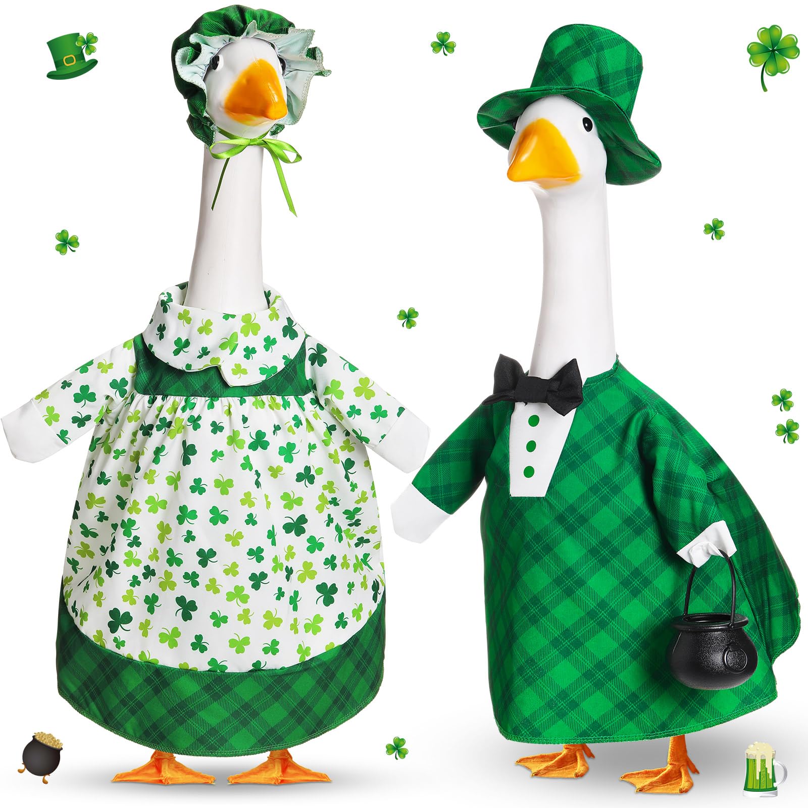 FuWeave St Patrick's Day goose outfit in buffalo check enhances festive lawn decor.