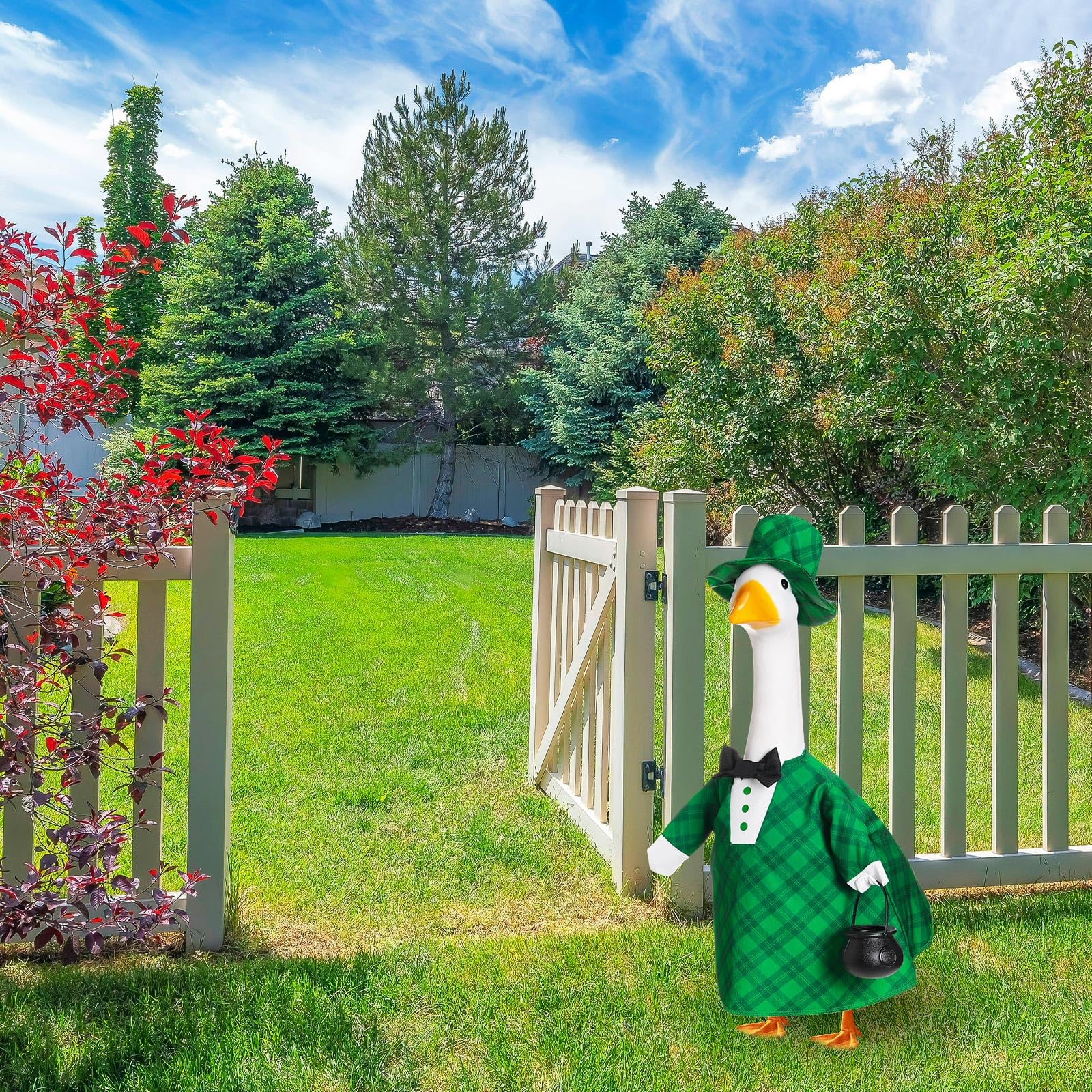 FuWeave St Patrick's Day goose ensemble highlights ready-to-use yard decor accessories.