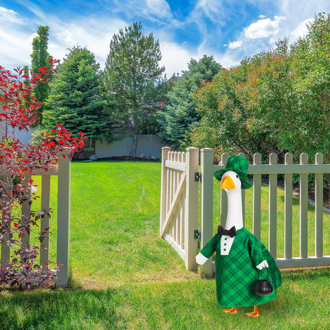 FuWeave St Patrick's Day goose ensemble highlights ready-to-use yard decor accessories.