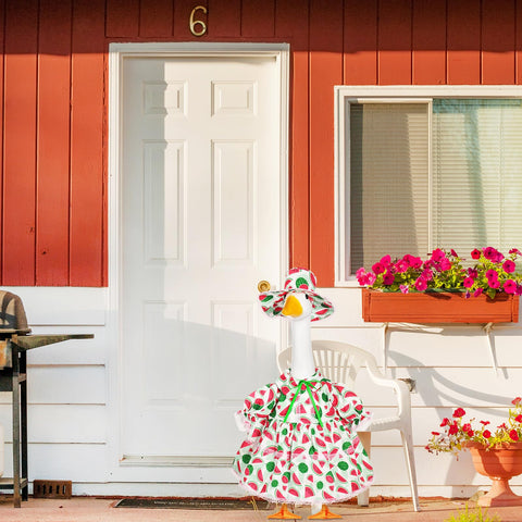 FuWeave summer garden decor featuring a watermelon-themed goose costume