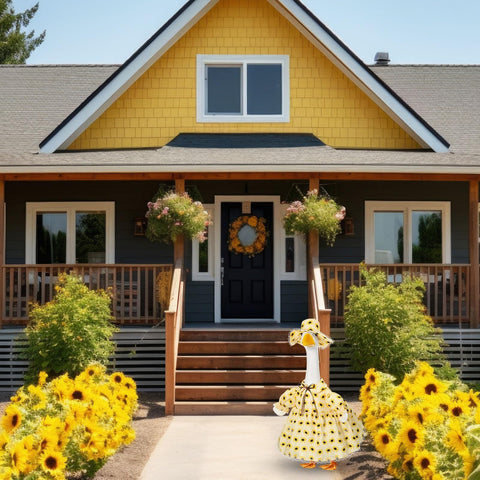 FuWeave sunflower-goose outfit creates a charming focal point in any yard.