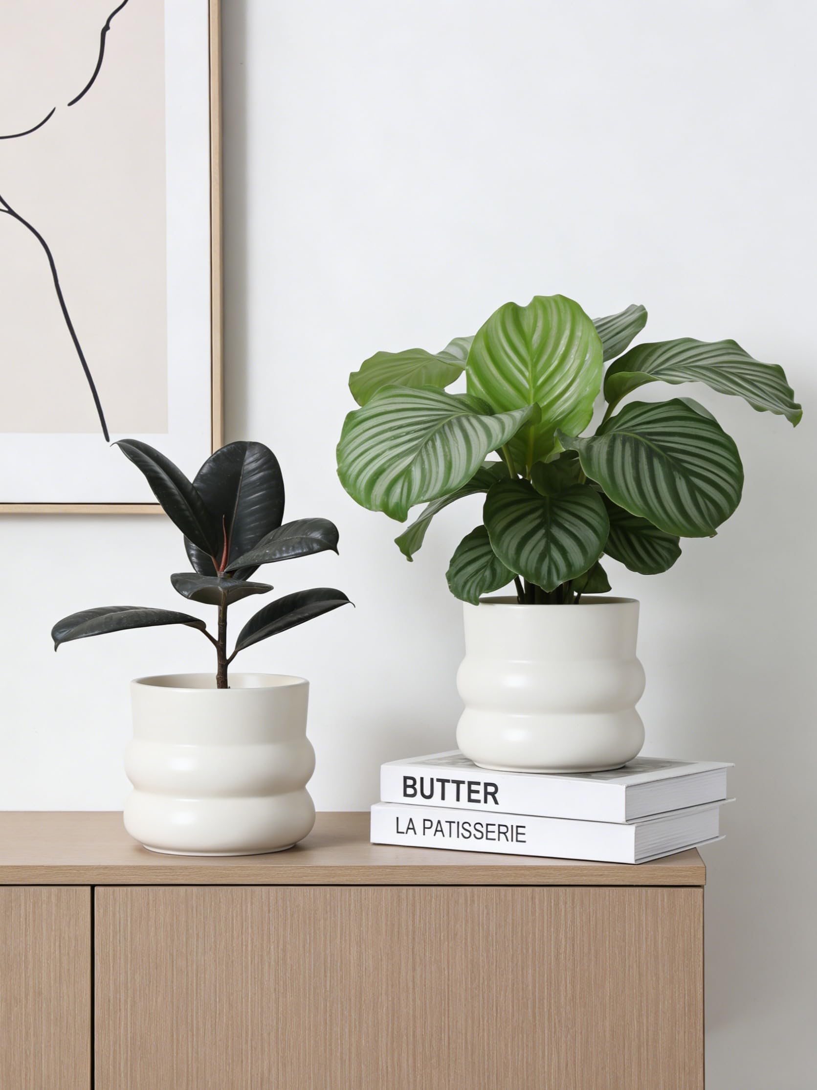 FUYHE rounded-base pot provides stability for growing plants.