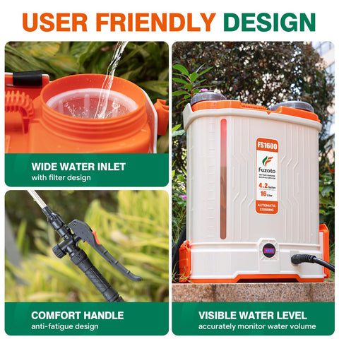 FUZOTO backpack sprayer battery charger included for ready-to-spray power