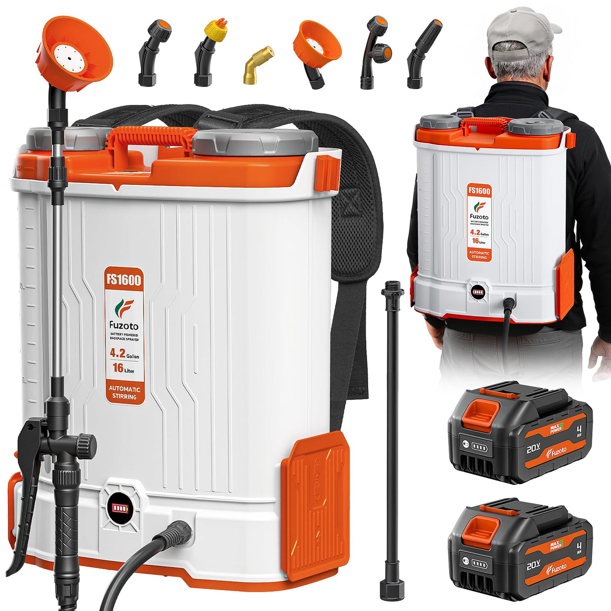 FUZOTO backpack sprayer battery compartment for quick setup and reliable power