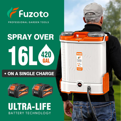 FUZOTO backpack sprayer extended telescopic wand reaches high and distant spots