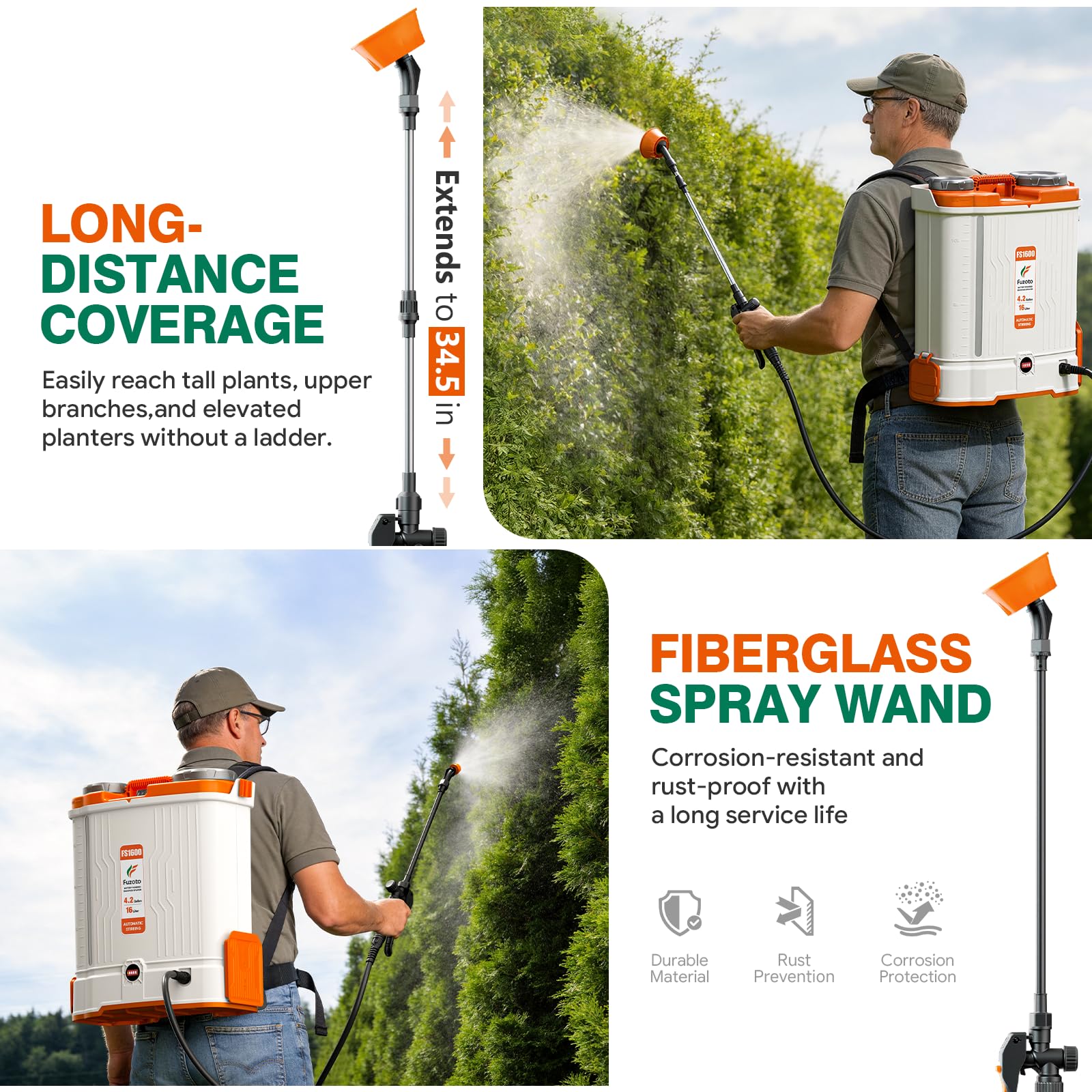 FUZOTO backpack sprayer transparent fluid level gauge shows liquid level at a glance