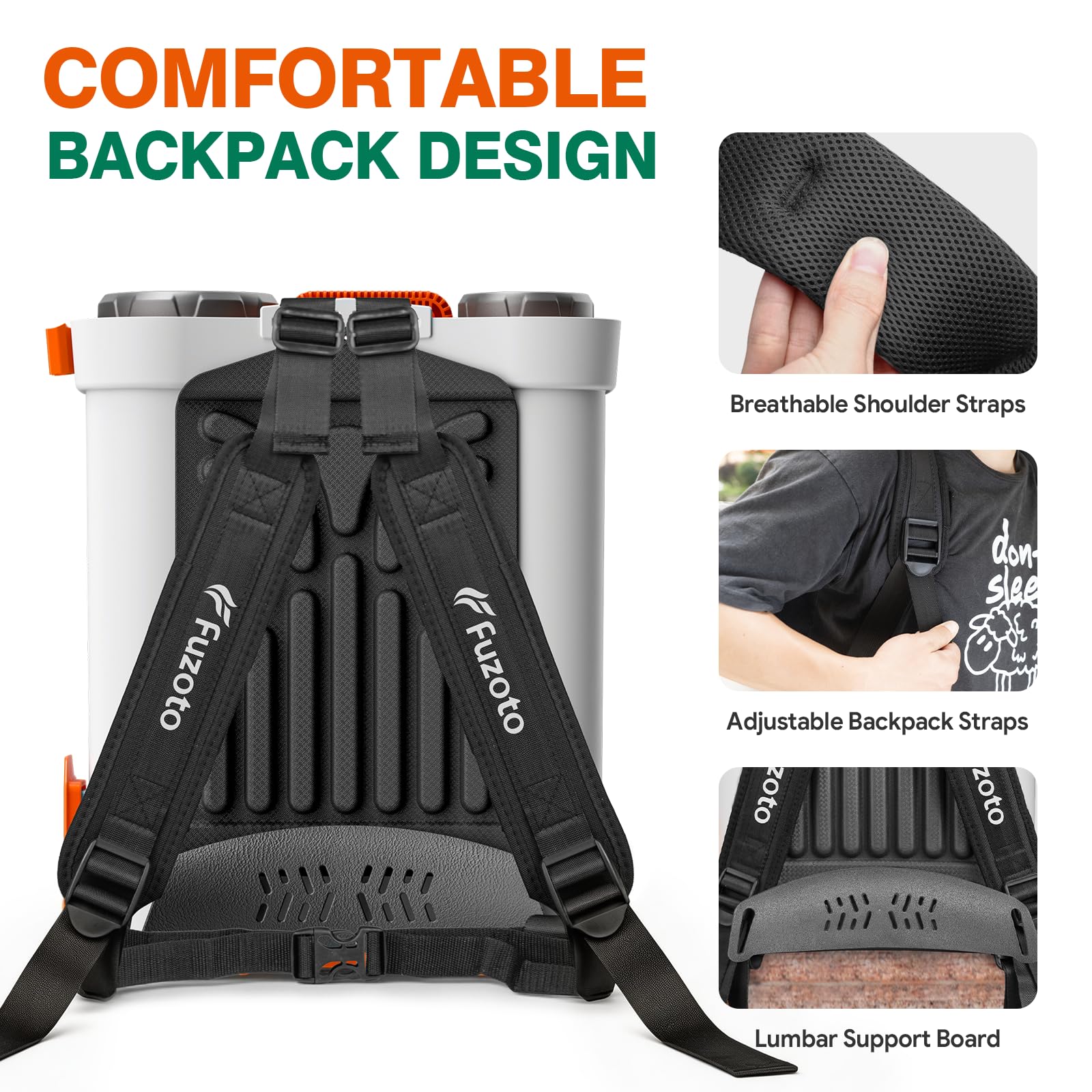 FUZOTO backpack sprayer wide mouth lid for easy mixing and cleaning