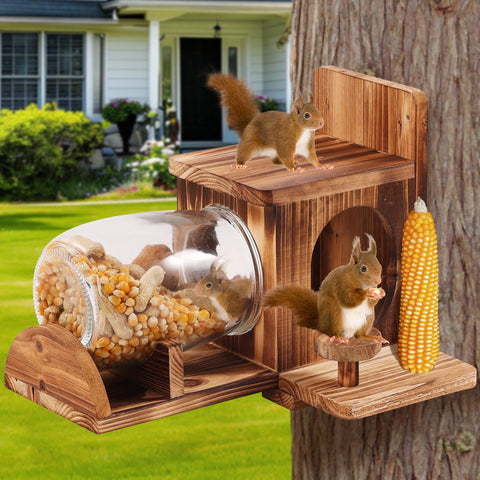 Fuzzipet Wood Squirrel Feeder in the outdoor garden attracts wildlife with sturdy design.
