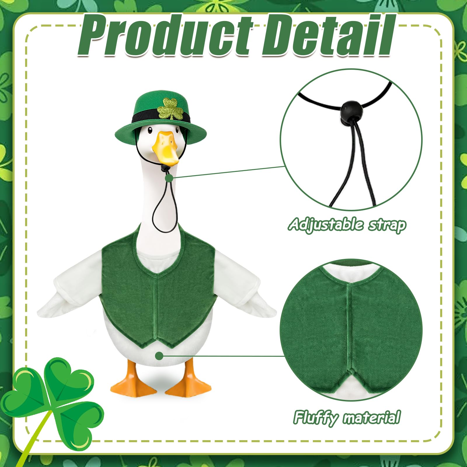 Fuzzivator shamrock hat on a goose adds holiday curb appeal.