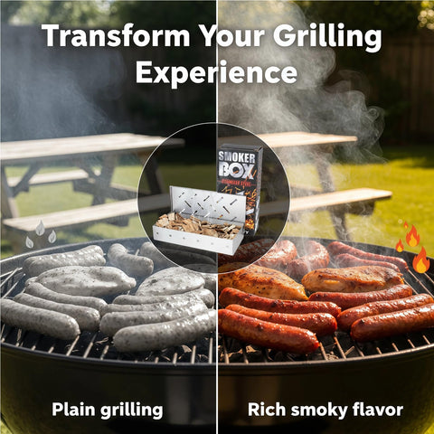 Fving smoker box releases smoke quickly for rich barbecue flavors.