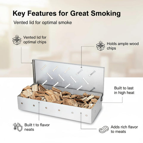 Fving stainless steel smoker box offers durable construction for daily grilling.