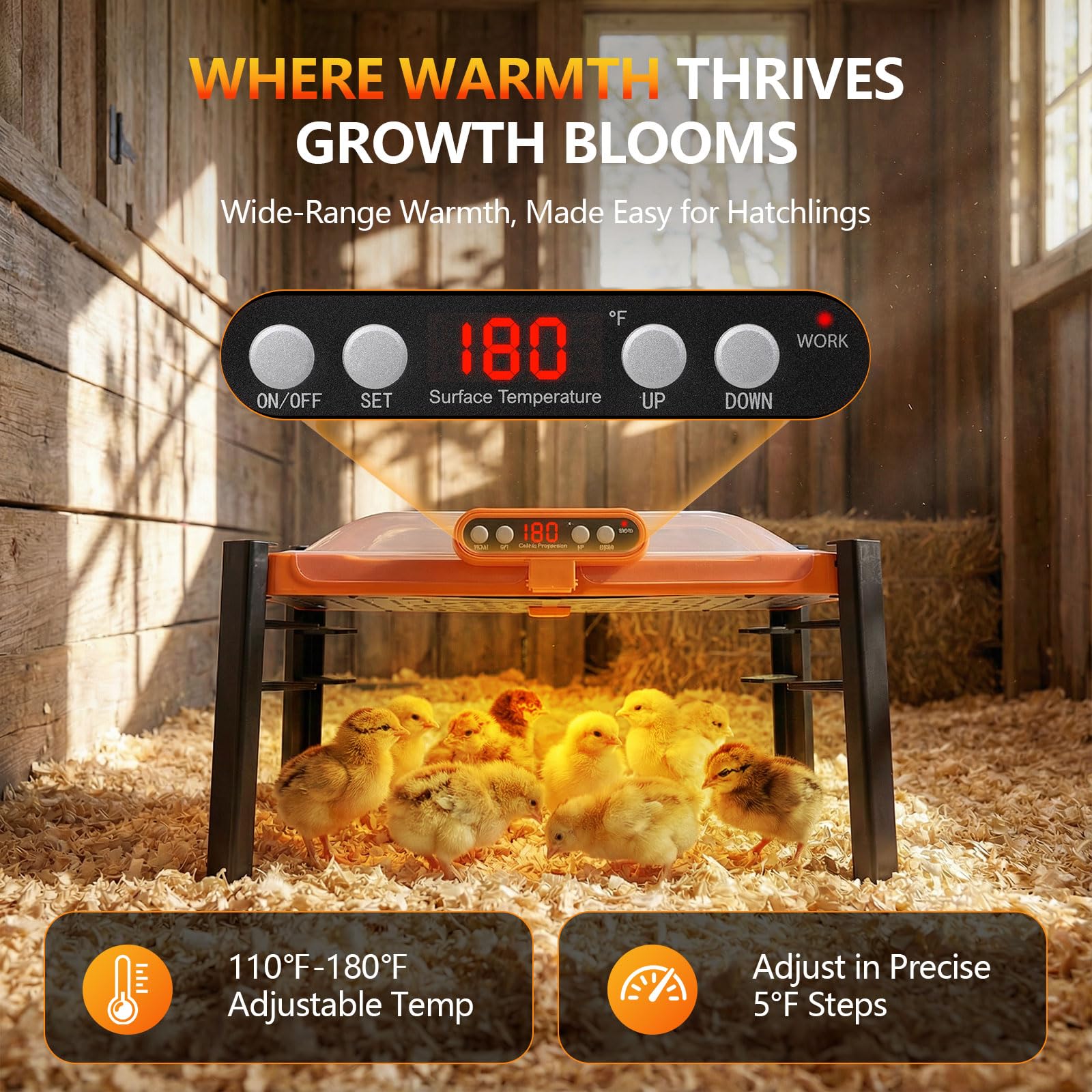Brooder plate adjustable heights on a stand for growing chicks