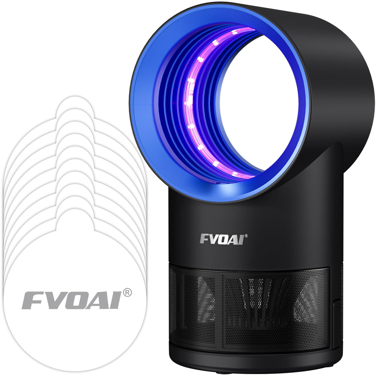 FVOAI fruit fly trap indoor front view in blue, unobtrusive and efficient.