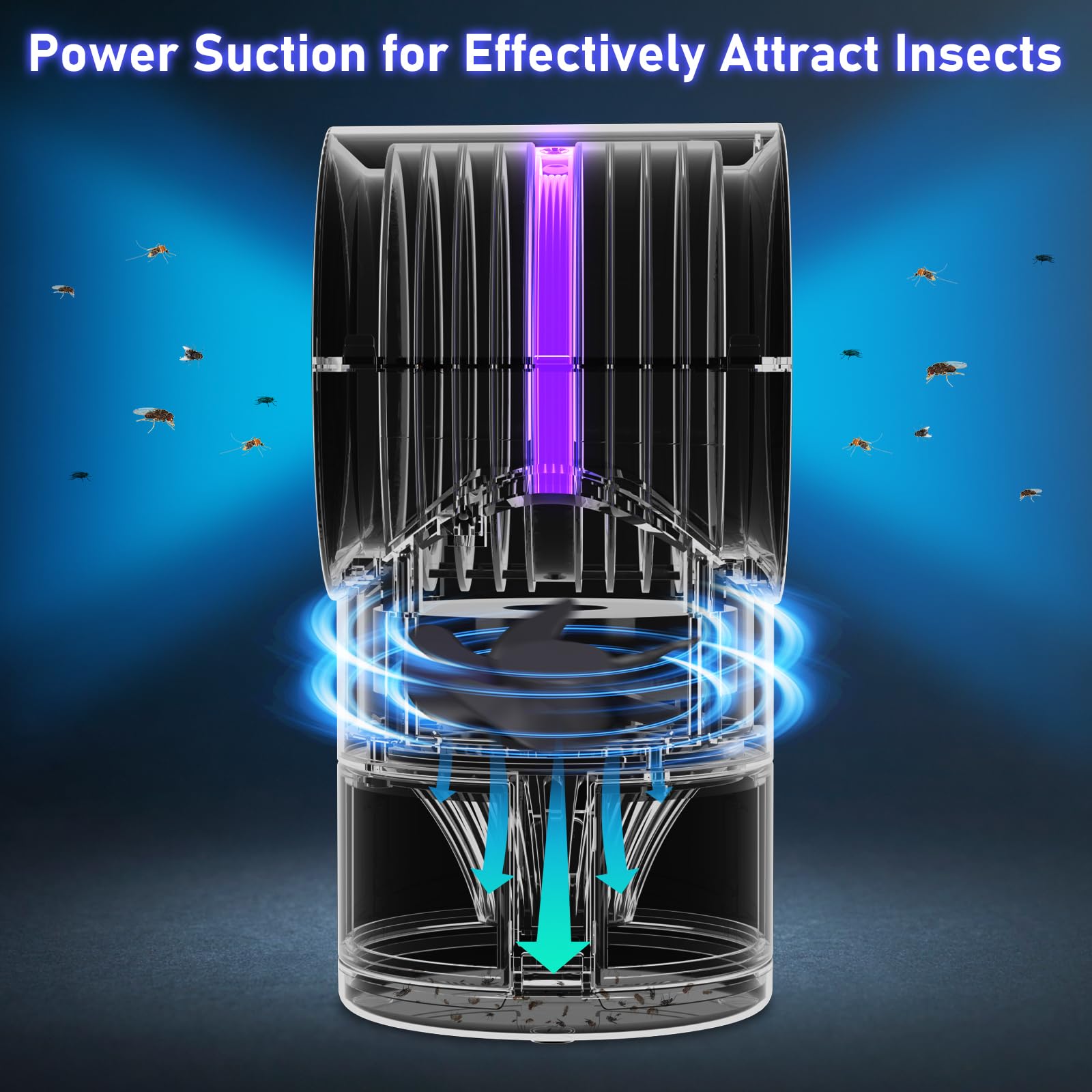 FVOAI indoor bug-light trap attracting flying insects in a living space.