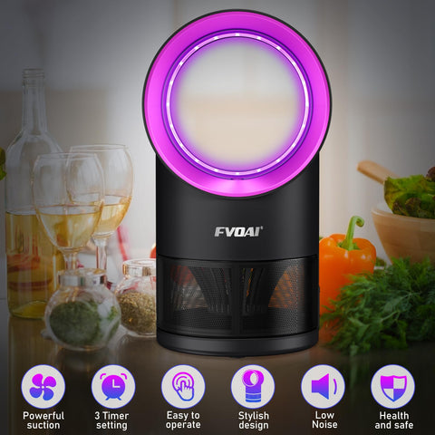 FVOAI time-setting insect trap shown with USB power for daily use.