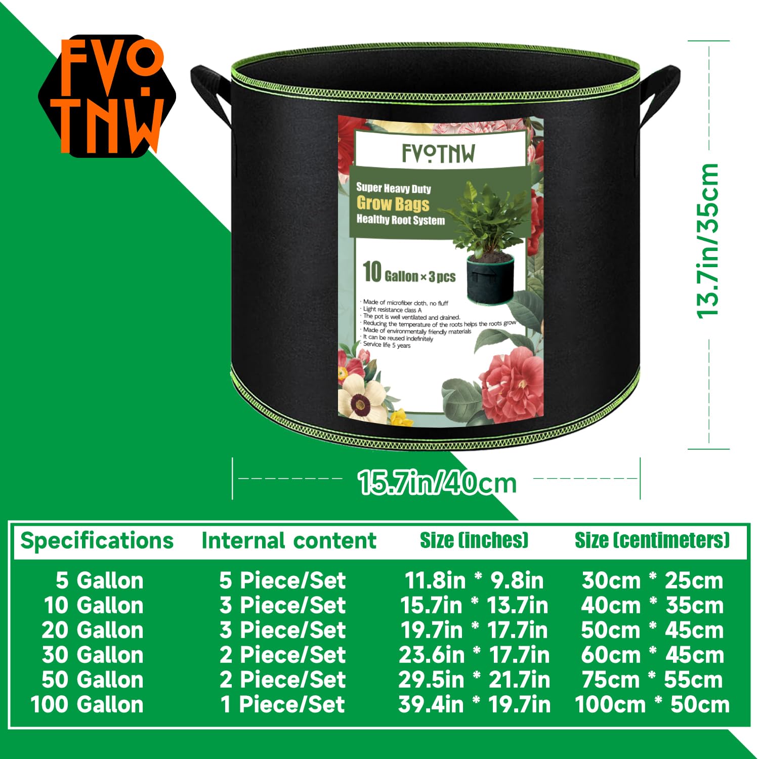 FVOTNW fabric texture close-up, BPA-free material supports sustainable, reusable planters.