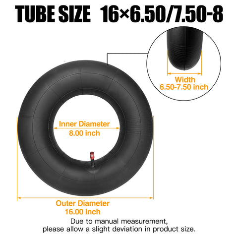 FVRITO 16x6.50-8 inner tube side view showing flexible fit.