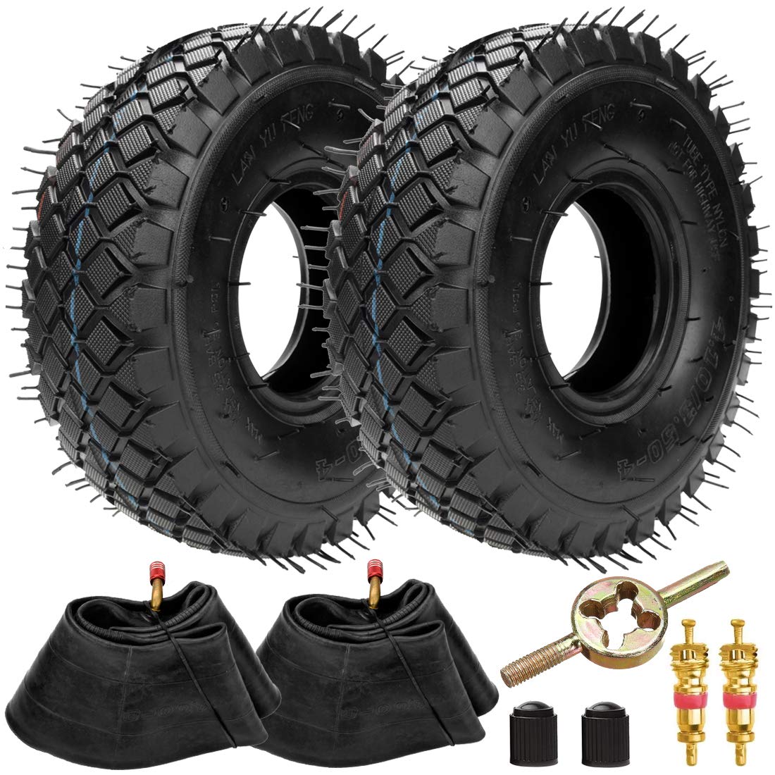FVRITO tire for 410-4 wheels delivering smoother rides on lawn equipment.