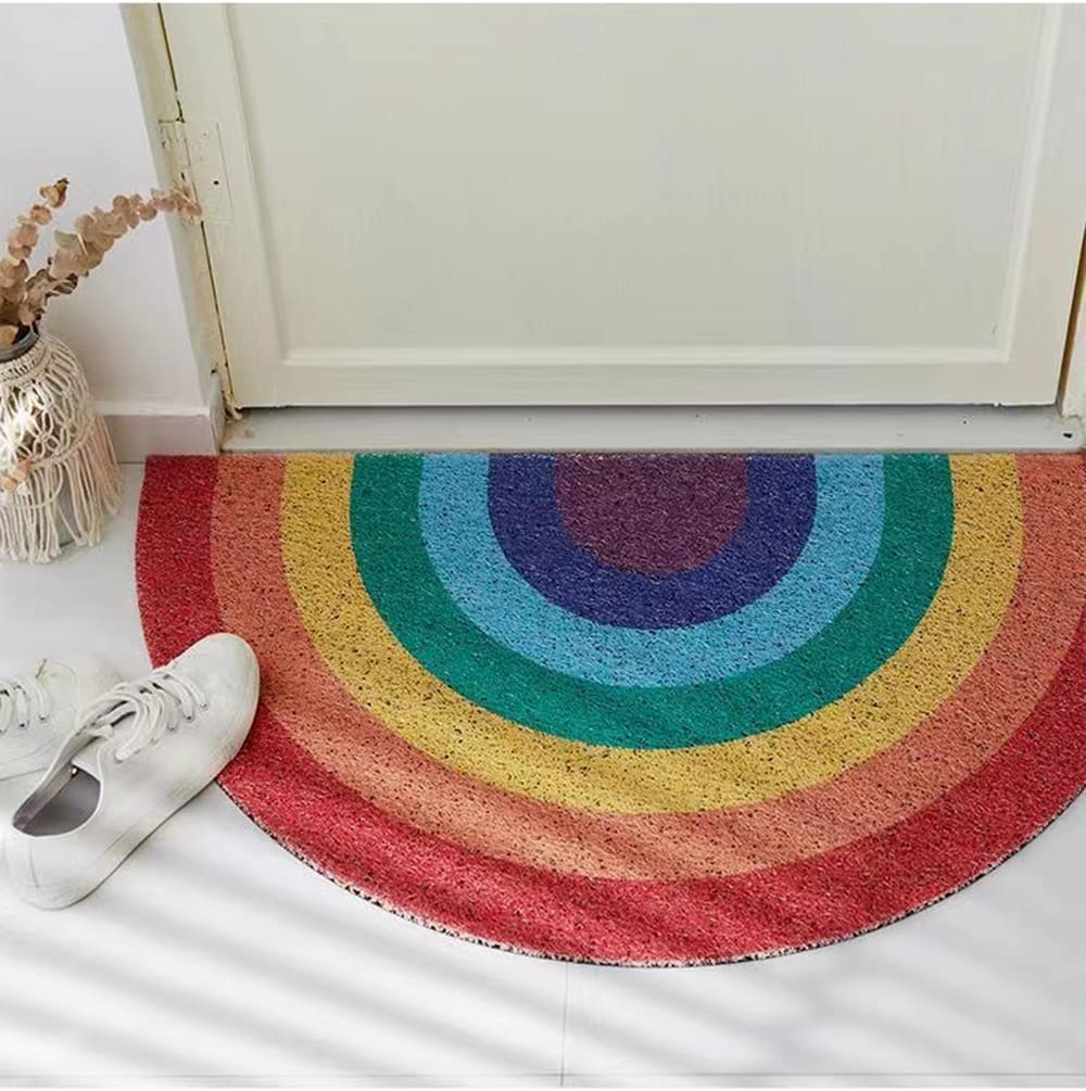 FWEHIO Rainbow Welcome Mat at the entryway, adds color and curb appeal.