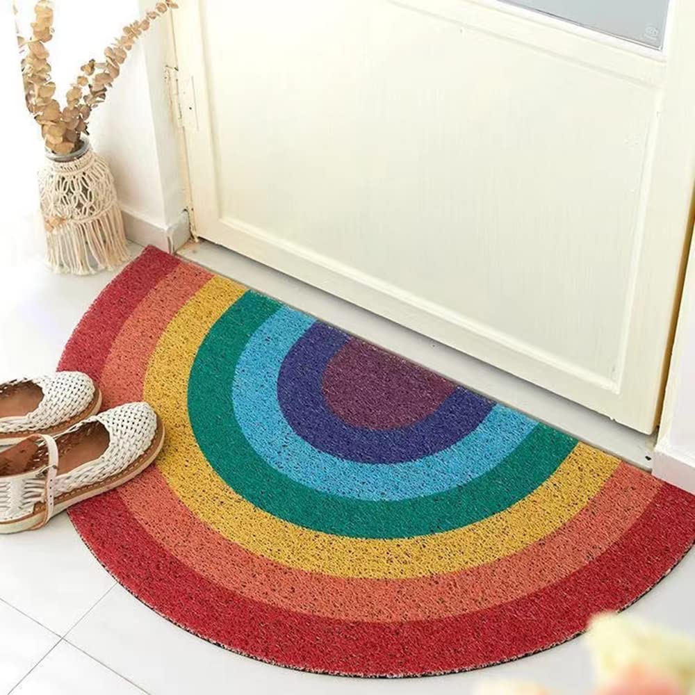 FWEHIO Rainbow Welcome Mat at the front door, helping prevent slips and trap dirt.