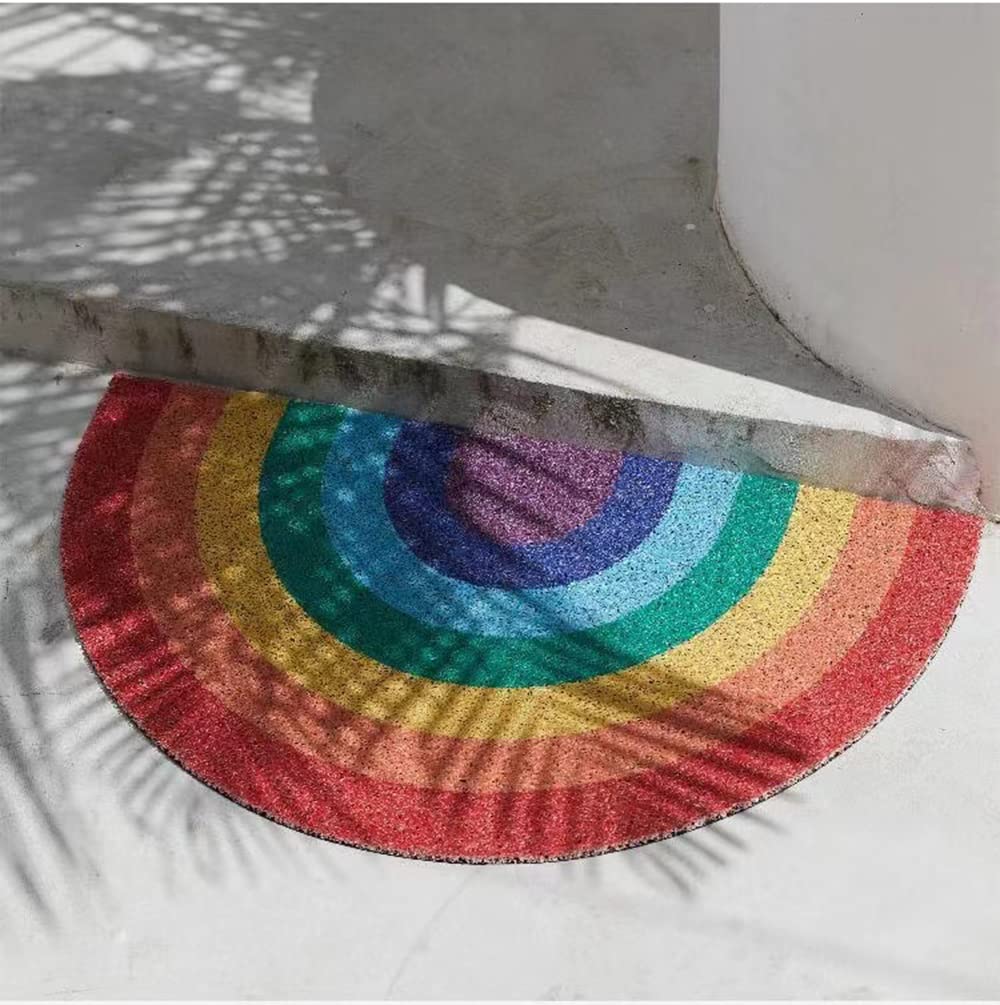 FWEHIO Rainbow Welcome Mat in 40x80 cm fits most entryways.