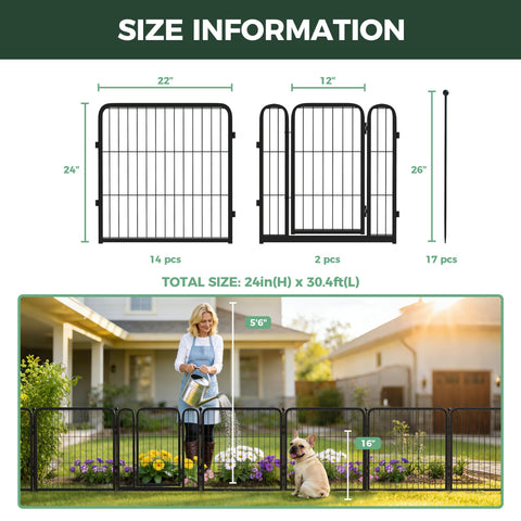 FXW black decorative fence blends with outdoor décor while protecting beds.