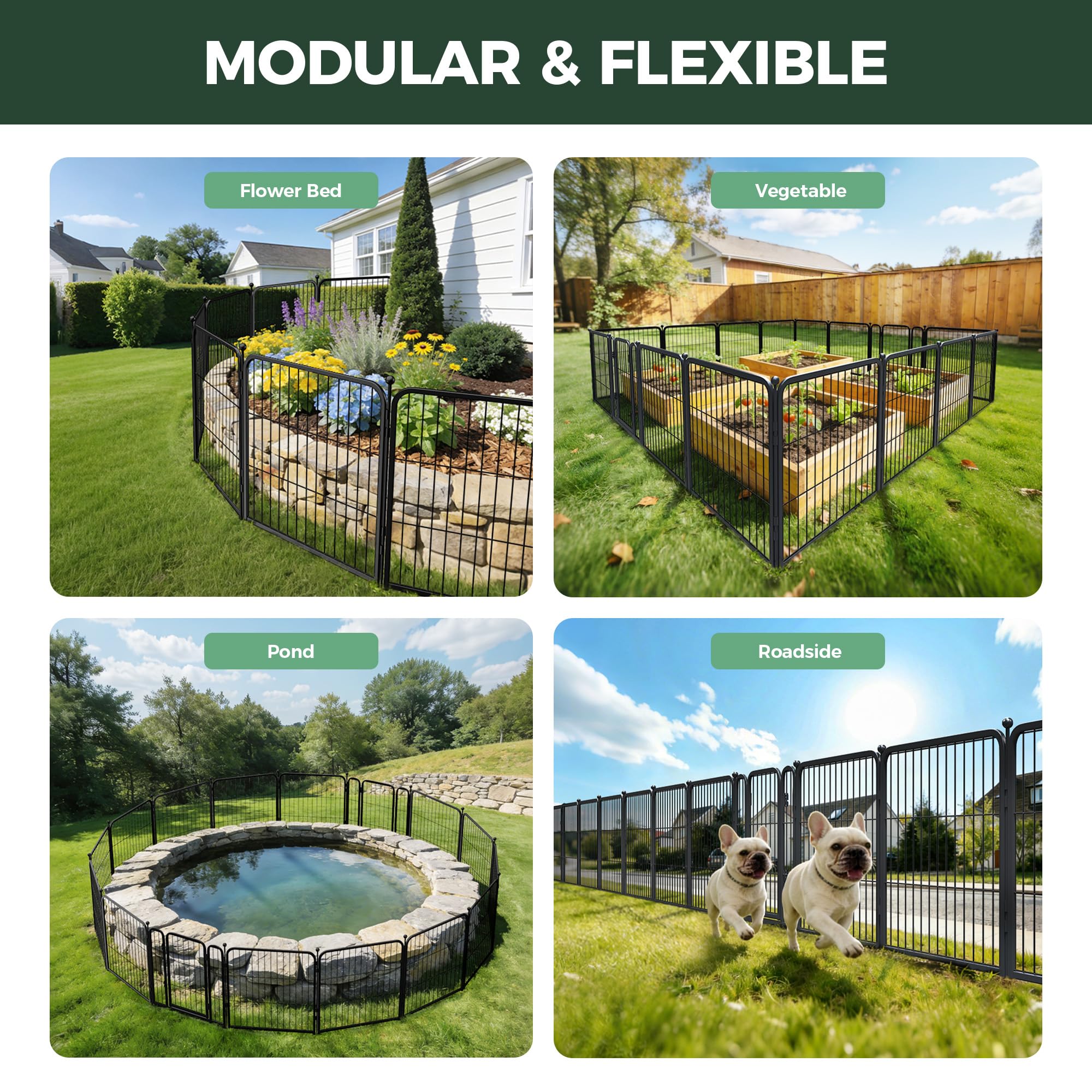 FXW dog barrier features no-dig design for easy garden setup.