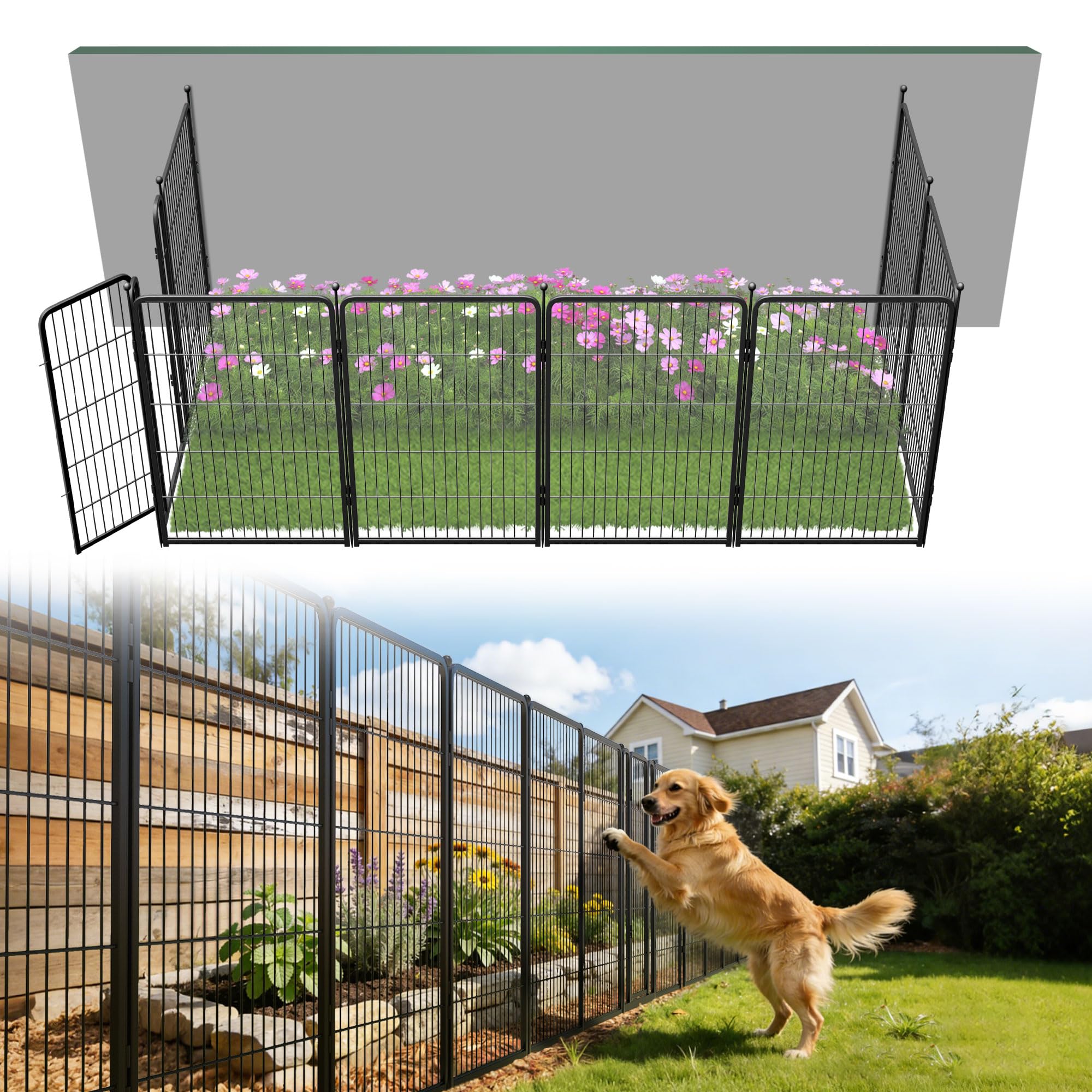 FXW garden fence panel assembly showing quick no-dig setup for pets