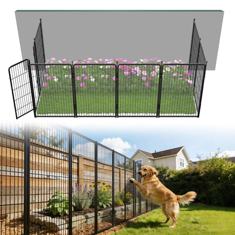 FXW garden fence panel assembly showing quick no-dig setup for pets