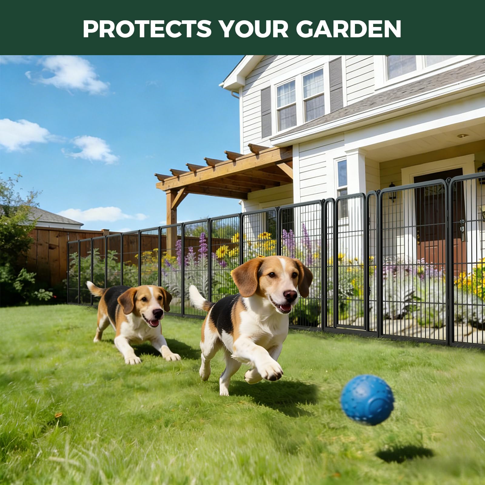 FXW Garden Fence rounded-ball tips protect feet and pets during setup.