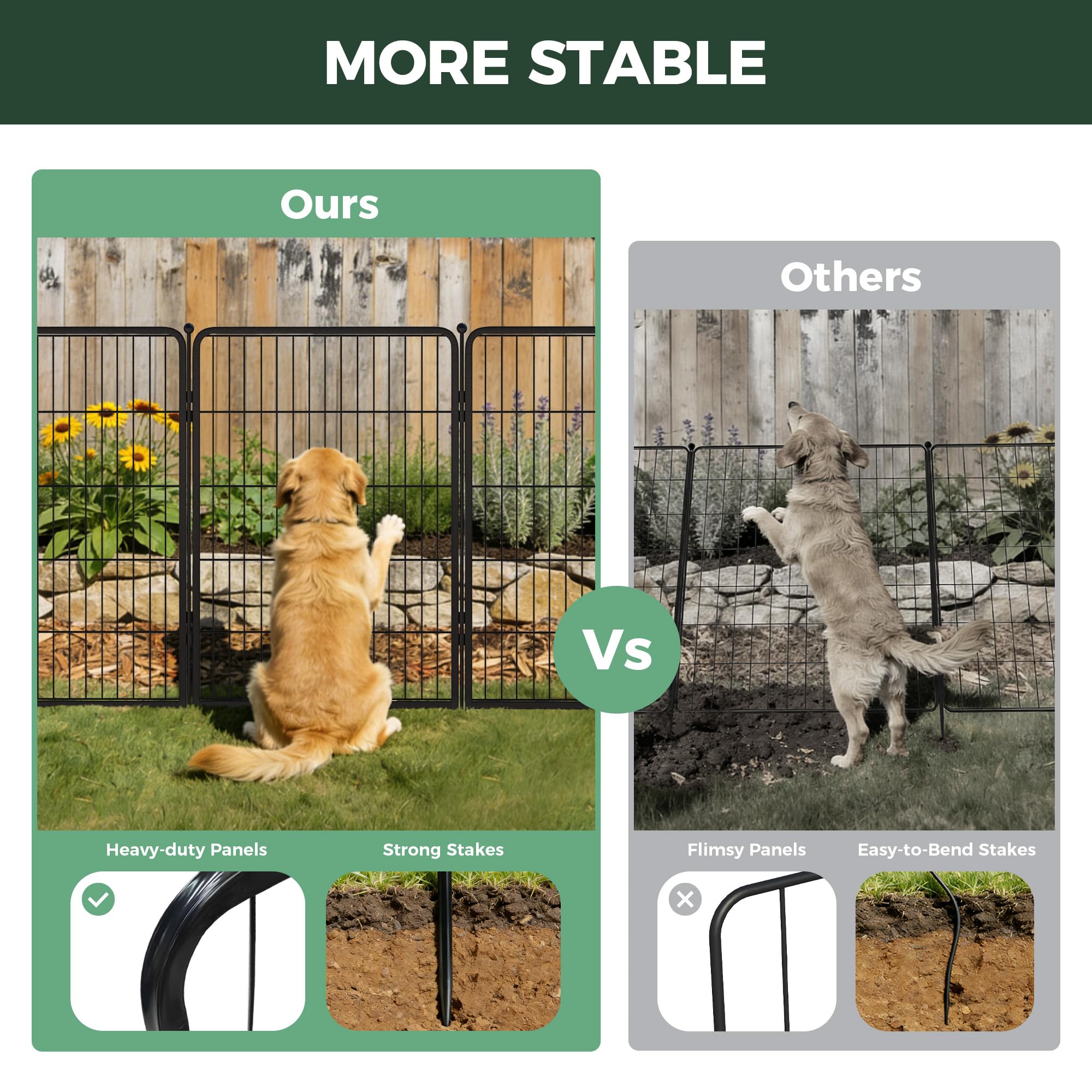 FXW fence panel close-up with rounded ball tips for pet safety