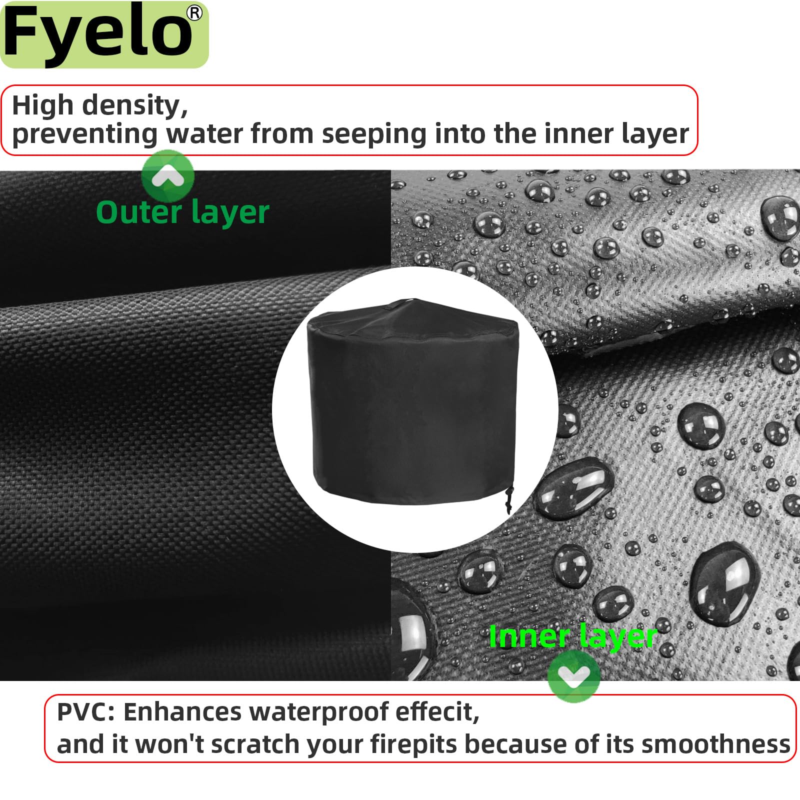 Fyelo PVC inner layer prevents scratches on the fire pit when covering.