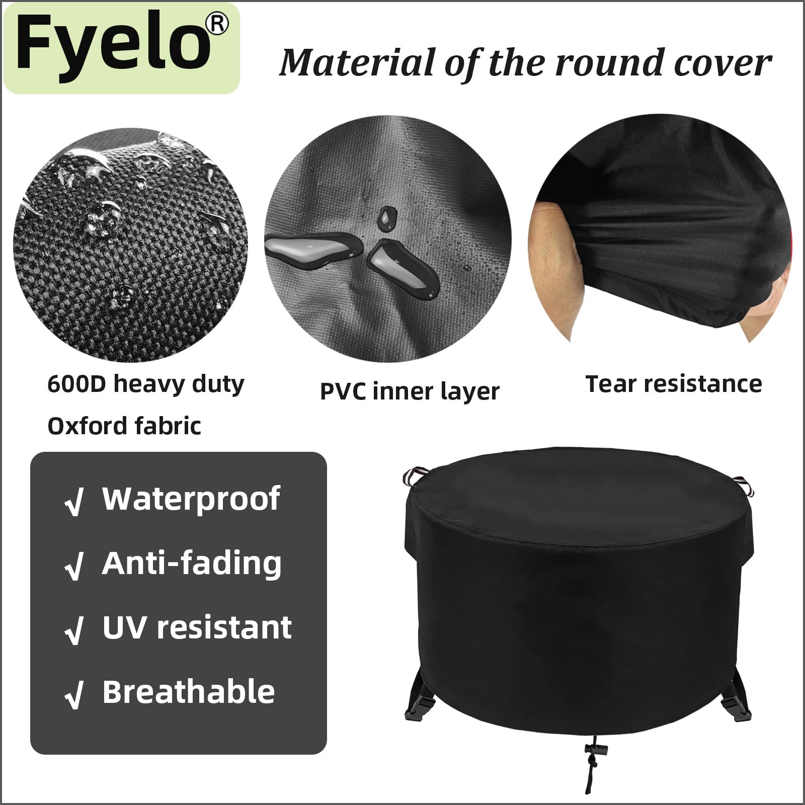Fyelo fire pit cover with air vents keeps moisture in check