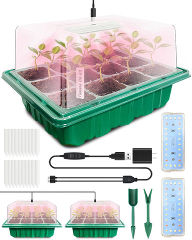FYLXURO seed starter tray with grow light in front view shows complete setup for germination