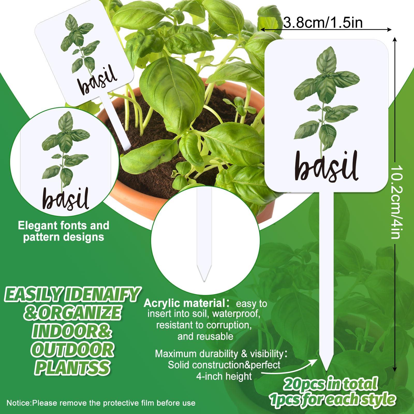 FYSUIMU acrylic garden marker herbs clearly identifying basil, cilantro, and more.