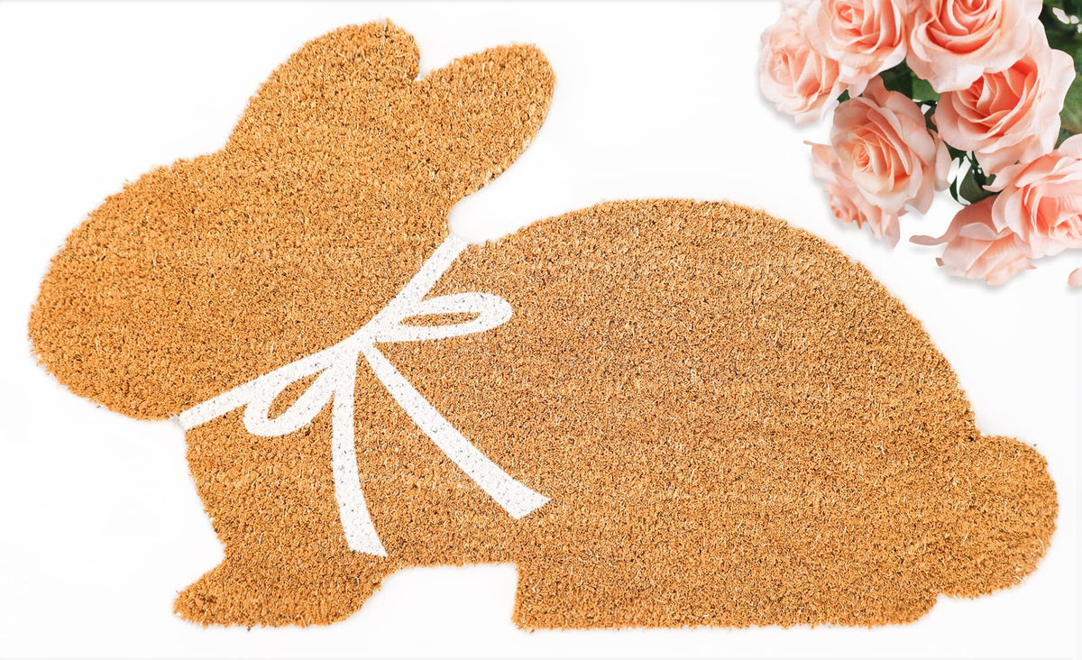 FYSUIMU Easter bunny coir doormat greets guests with charm while scraping dirt.