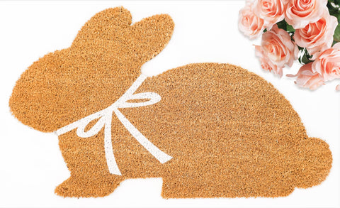 FYSUIMU Easter bunny coir doormat greets guests with charm while scraping dirt.