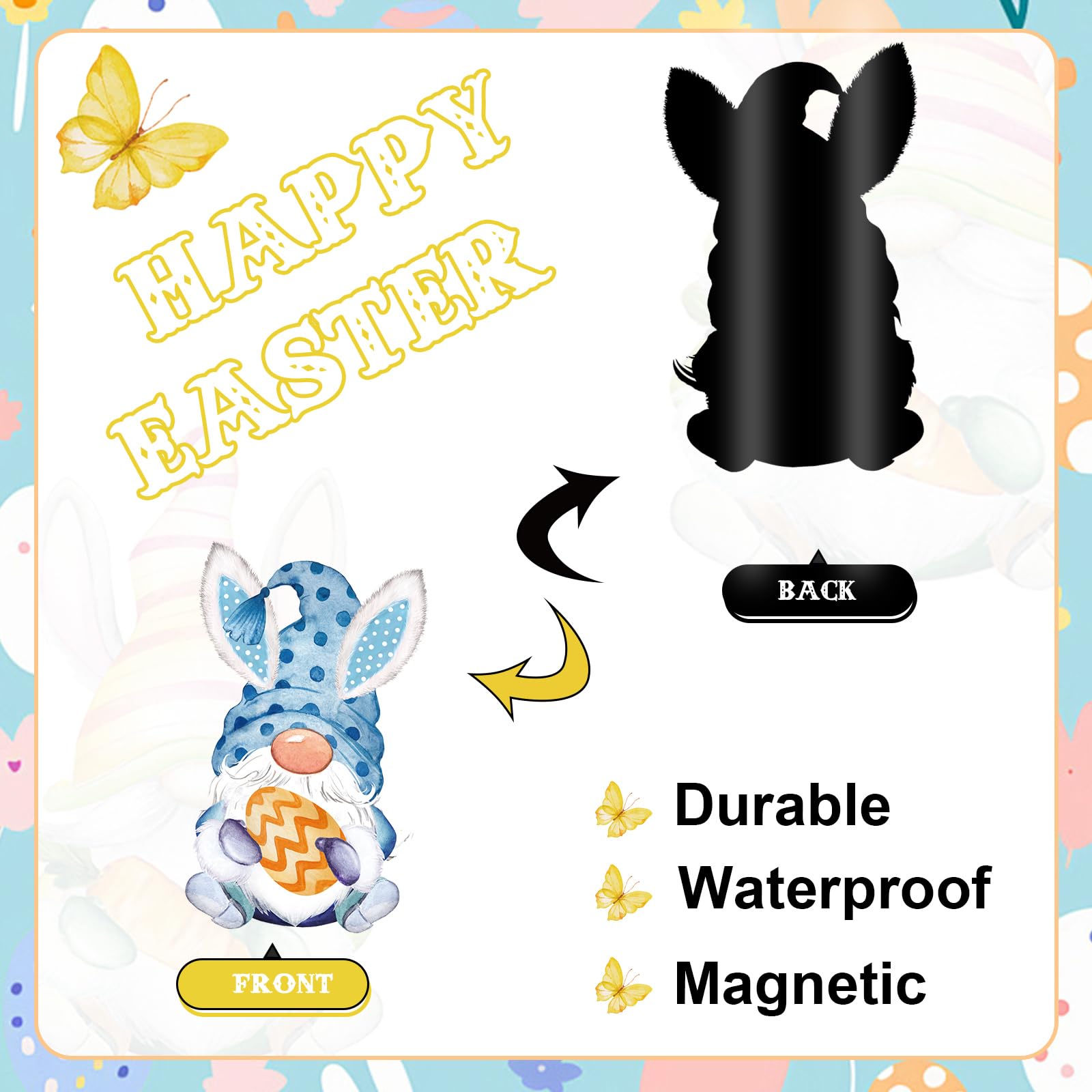 FYSUIMU gnome blossom magnet featuring cute gnomes and eggs for spring decor.